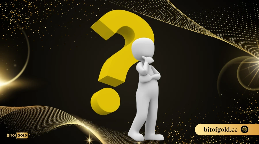 Illustration of a person leaning on a large question mark, representing common questions about crypto gaming platforms.