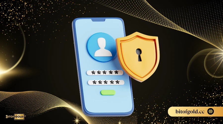 Illustration of a smartphone with a security shield and lock icon, representing account safety on crypto gaming platforms.