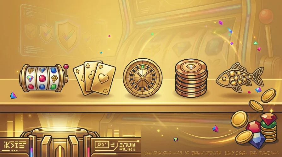 Illustration of slot symbols, playing cards, poker chips, and coins arranged in a row, representing a comparison of top online gaming bonuses.