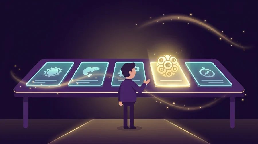 Illustration of a person standing before a row of glowing platform cards on a dark background, representing a comparison of platforms similar to Milky Way.