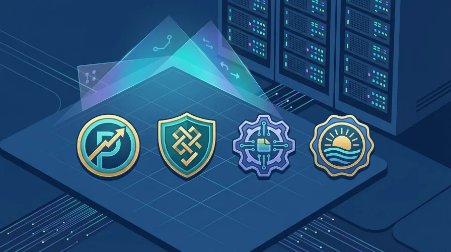 Illustration of four shield and compass badge icons arranged in a diamond pattern, representing the legal categories covered in the Georgia gambling guide.